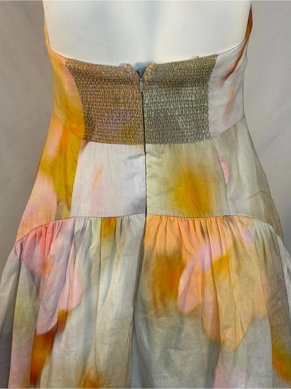 Tracy Reese Strapless Watercolor Floral Midi Dress in Pink, Yellow and Cream - Picture 7 of 11